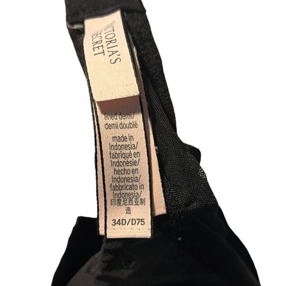 Victoria's Secret‎ Lined Demi Bra Women's 34D Black Velvet Hearts Romantic - Picture 8 of 8